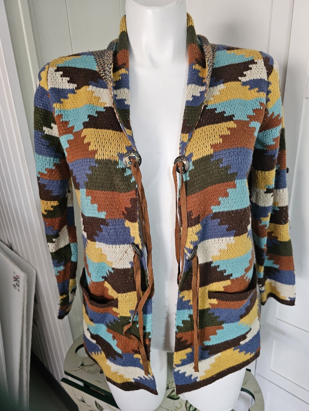 Cotton & Rye Outfitters Womens M Southwestern Aztec Knit Cardigan Duster Boho